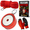 2000lb Double Sided Magnet Fishing Kit w/ 100ft Nylon Rope, Carabiner & Gloves with Free Magnet Fishing Guide Book
